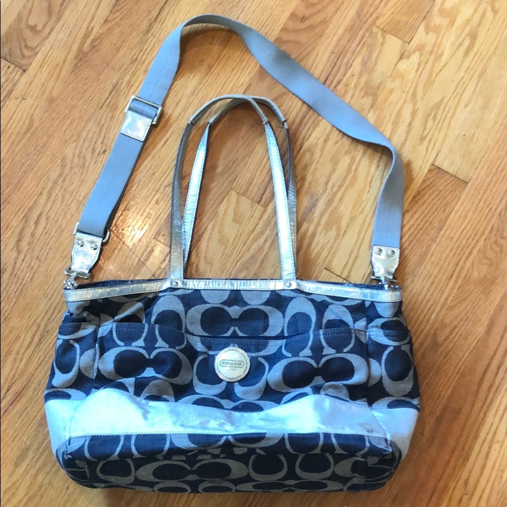 COACH Signature Stripe denim & metallic bag